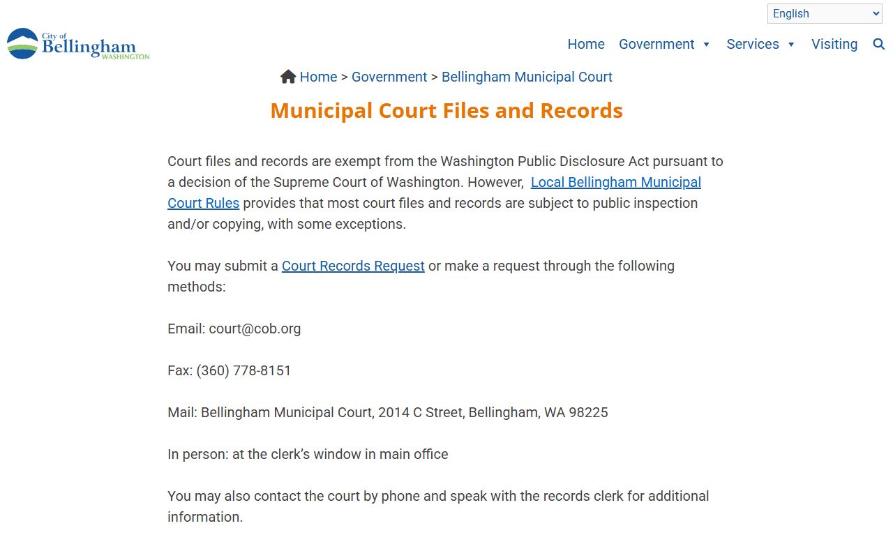 Bellingham Municipal Court files and records Washington divorce records