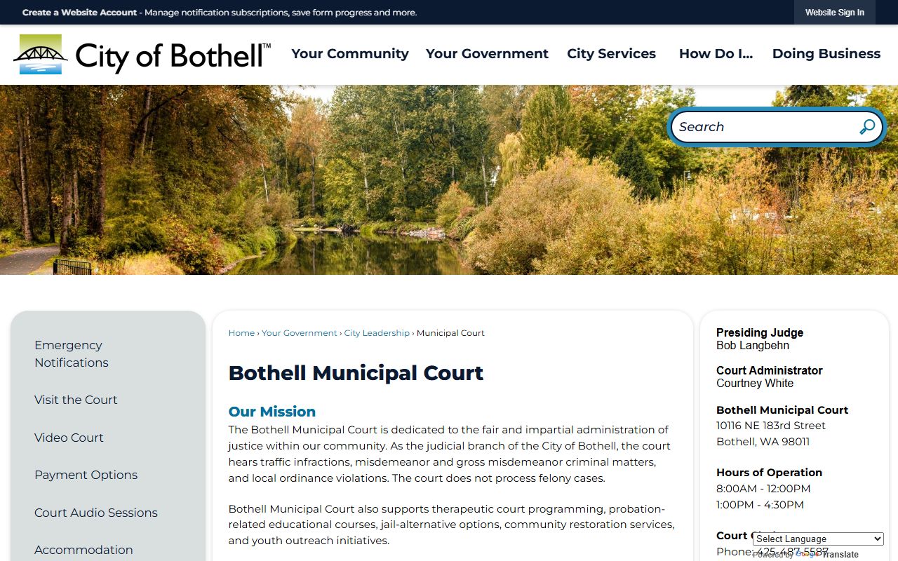 Bothell Municipal Court Washington state divorce records jurisdiction