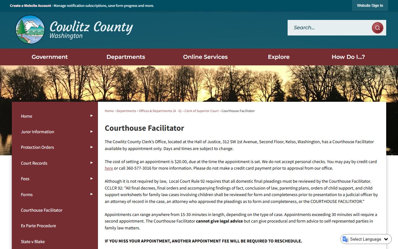 Cowlitz County Superior Court where Longview divorce records are filed