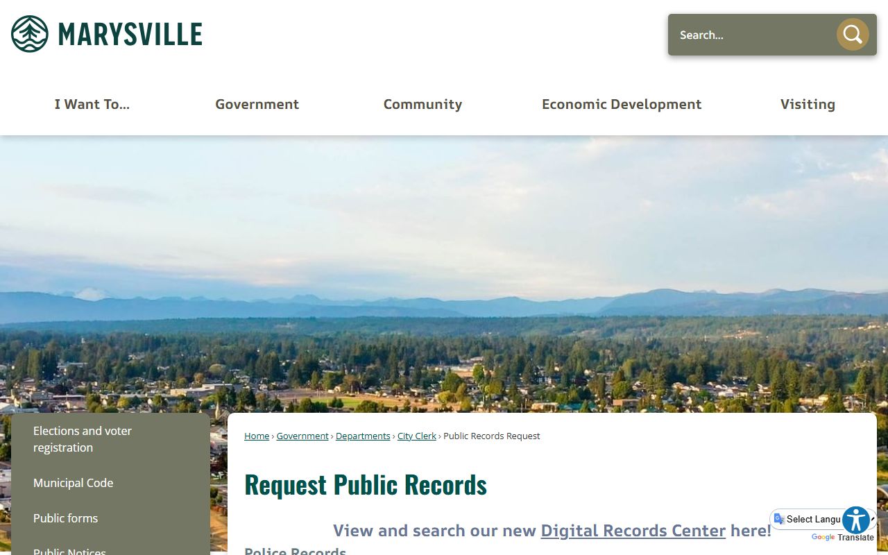 City of Marysville public records request portal