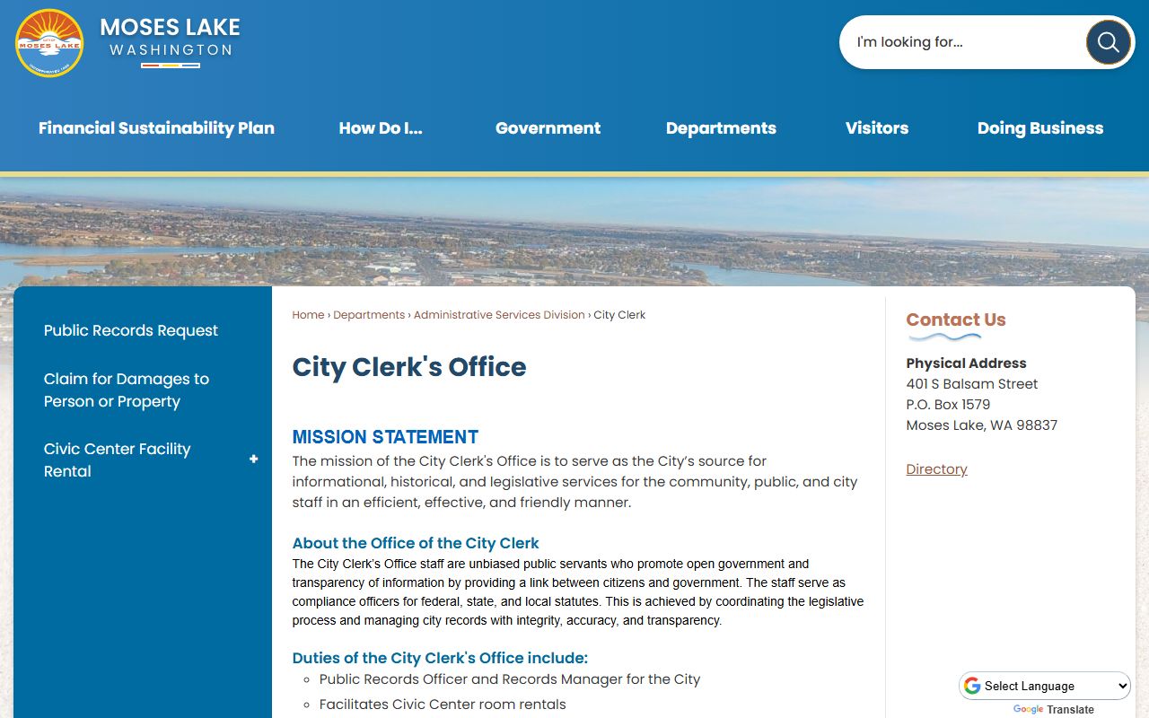 City of Moses Lake government page for local services reference