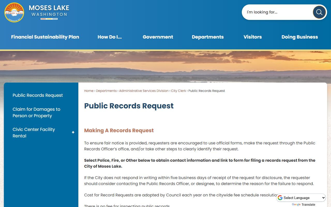 City of Moses Lake City Clerk office for public records requests