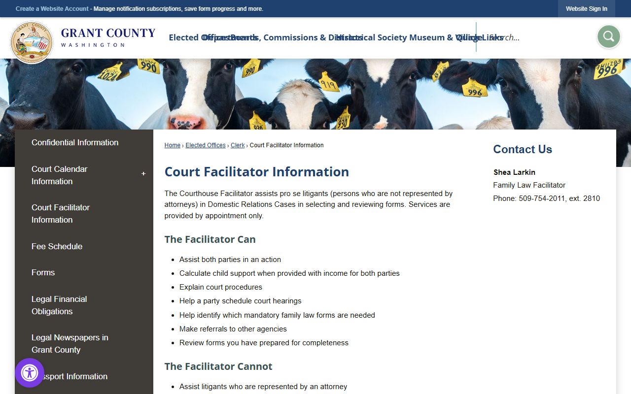 Grant County Superior Court facilitator program for Moses Lake divorce records