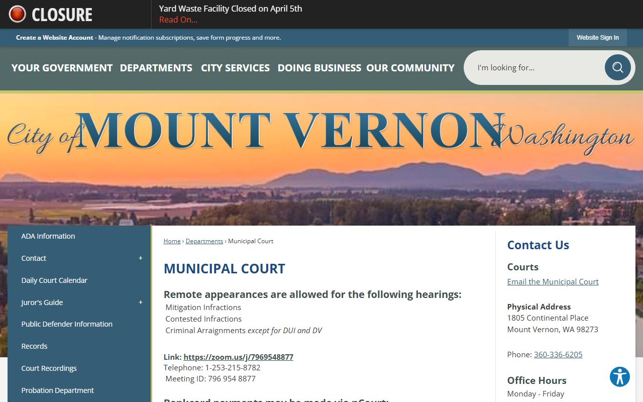 Mount Vernon Municipal Court page for divorce records reference