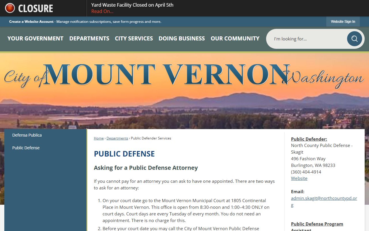 Mount Vernon Public Defender office for indigent defense reference