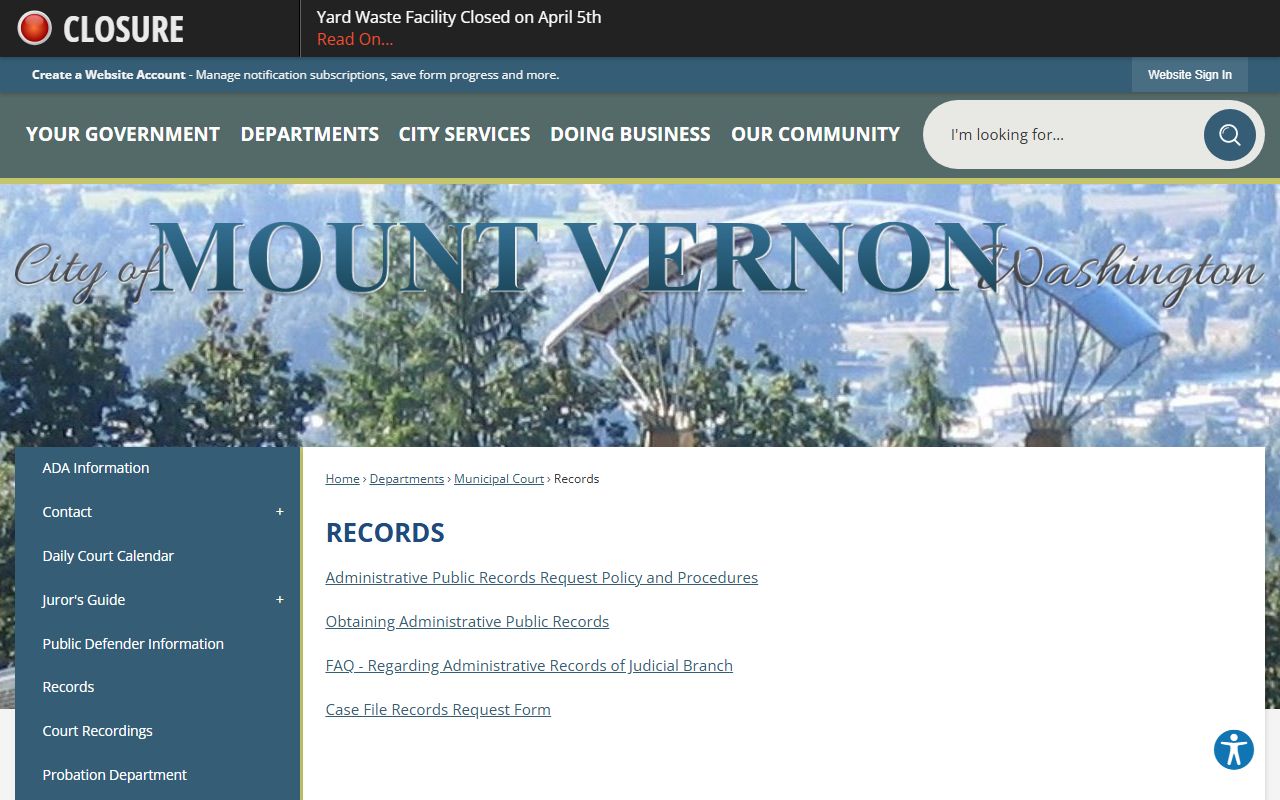 Mount Vernon Records Division page for public records requests