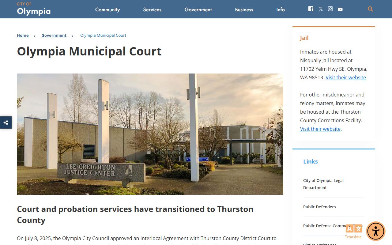 Olympia Municipal Court page for reference on divorce records jurisdiction