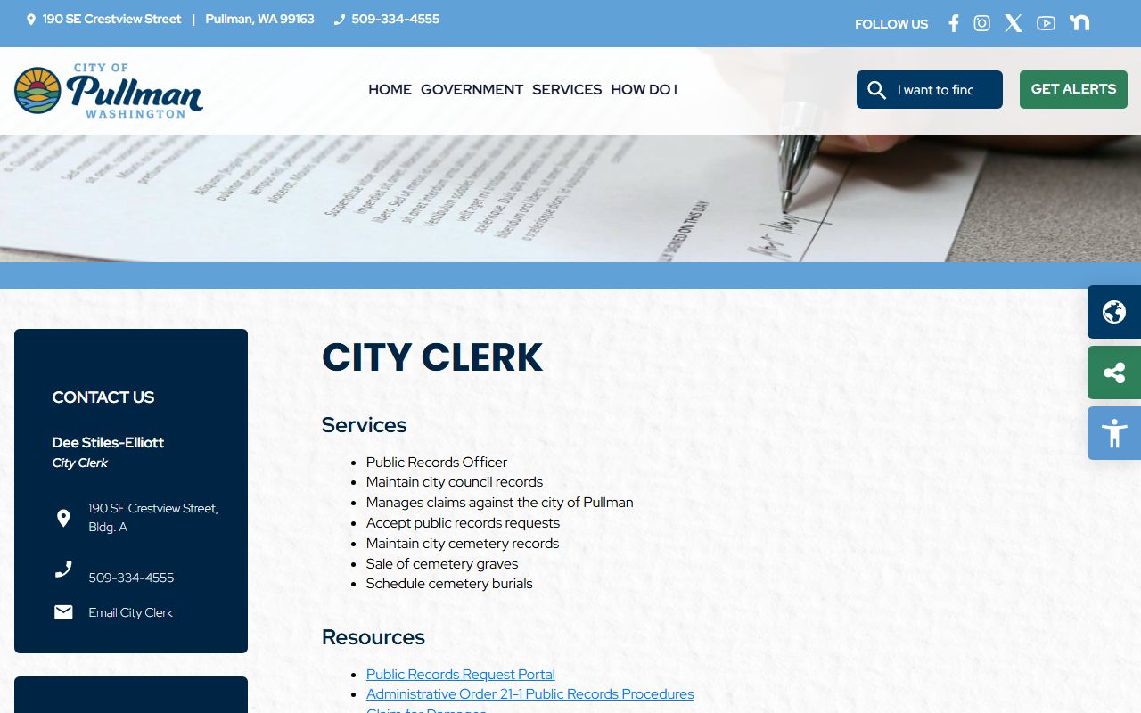 Pullman City Clerk Washington