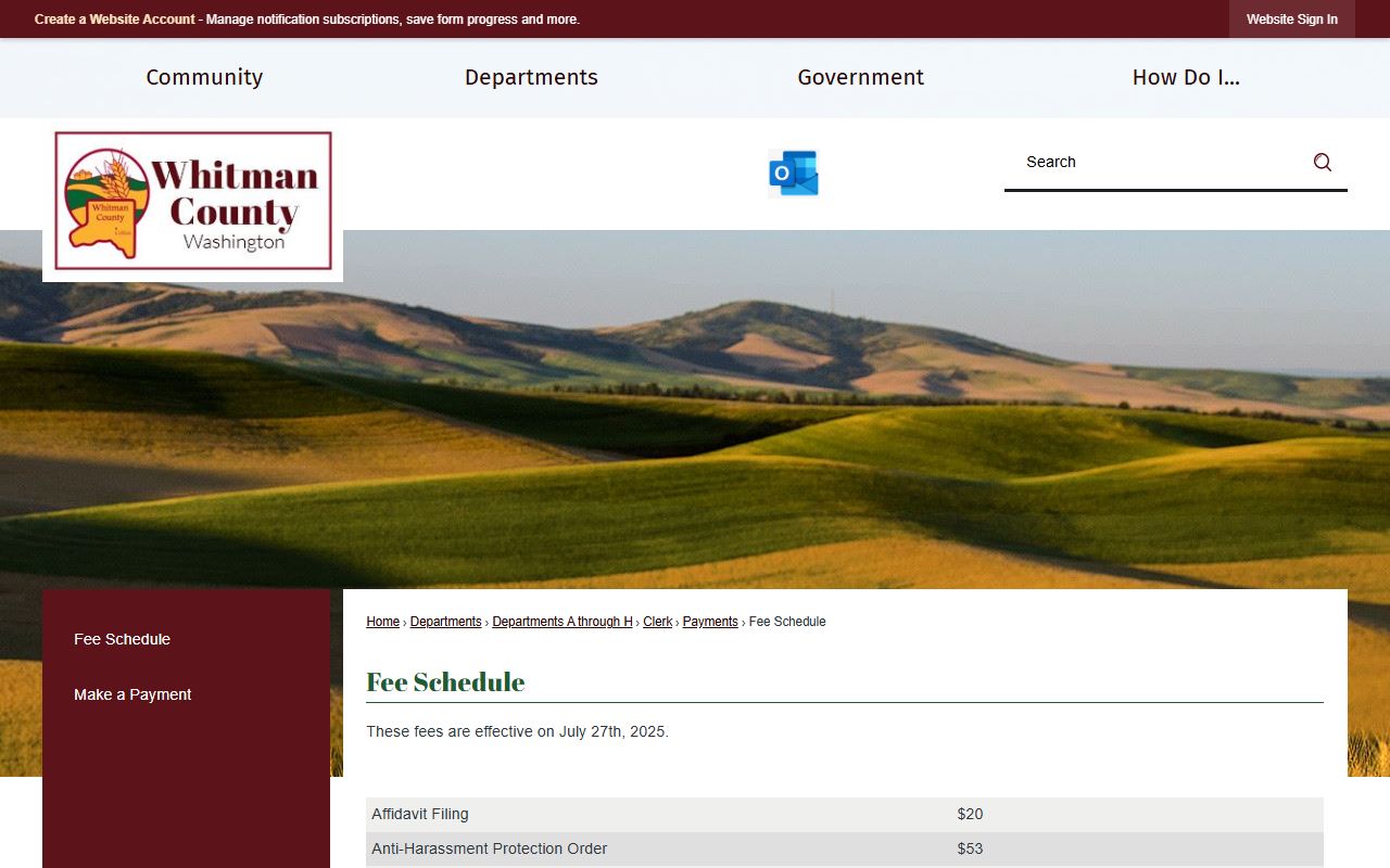 Whitman County Clerk fee schedule Pullman divorce records