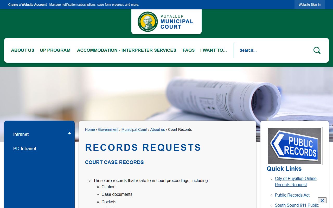 Puyallup Municipal Court records page