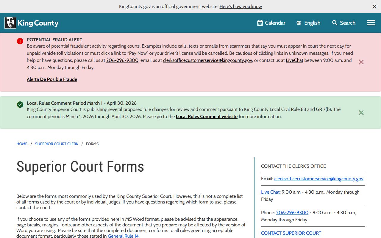 King County Superior Court serving Redmond divorce records