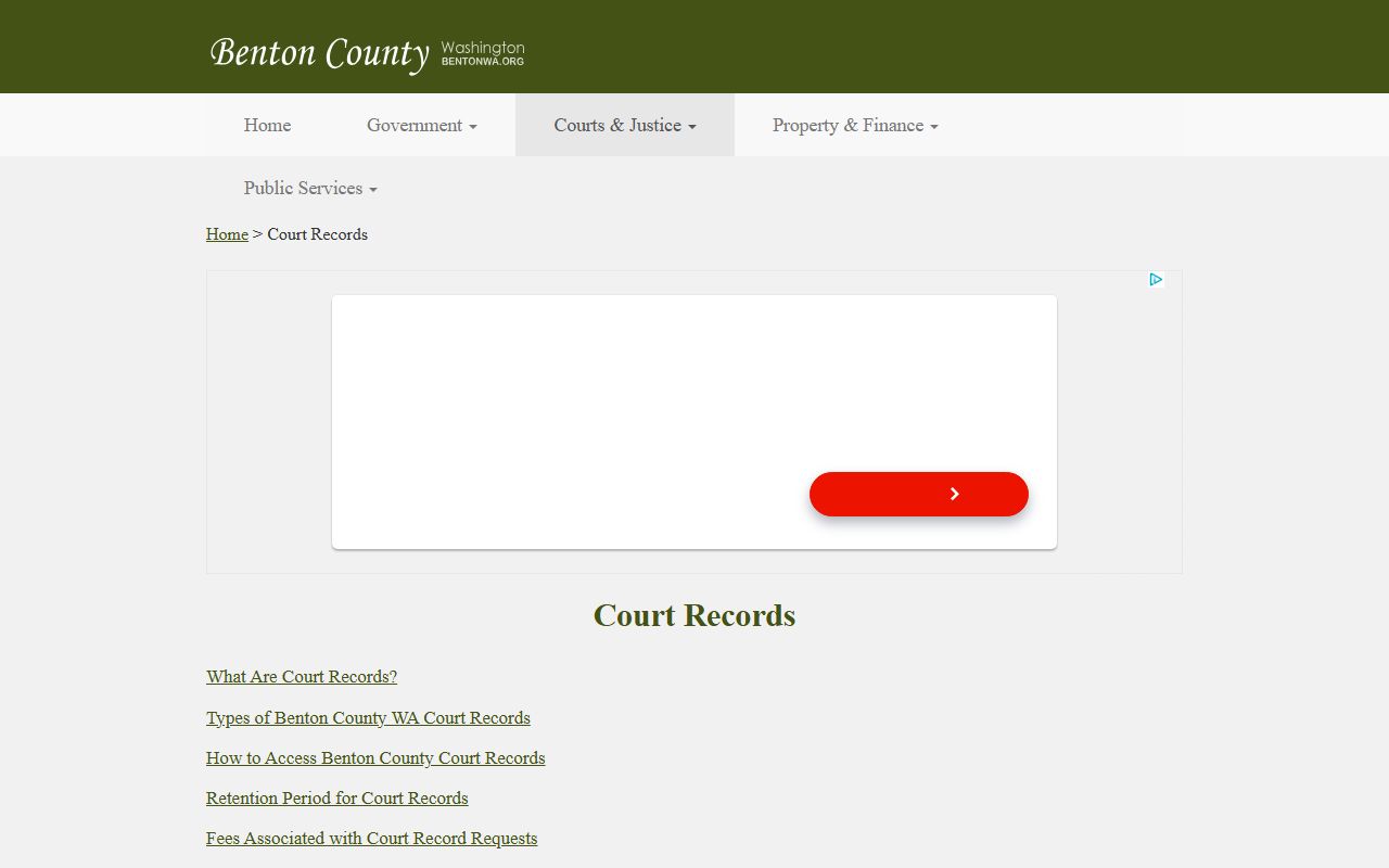 Benton County Court Records page for Richland divorce record access