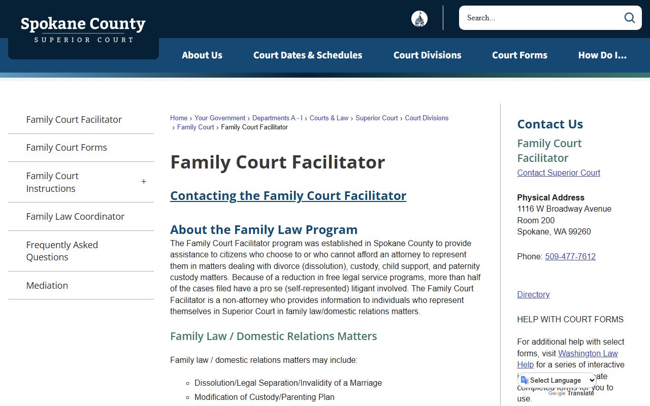 Spokane County Superior Court where Spokane divorce records are filed and maintained