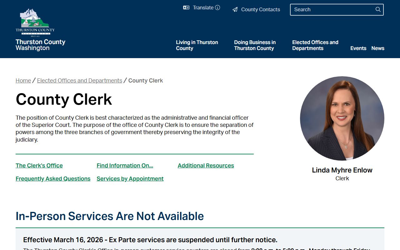Thurston County Clerk website - Tumwater divorce records access