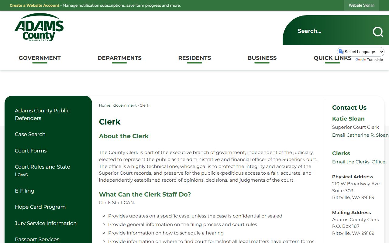 Adams County Clerk office page for divorce records
