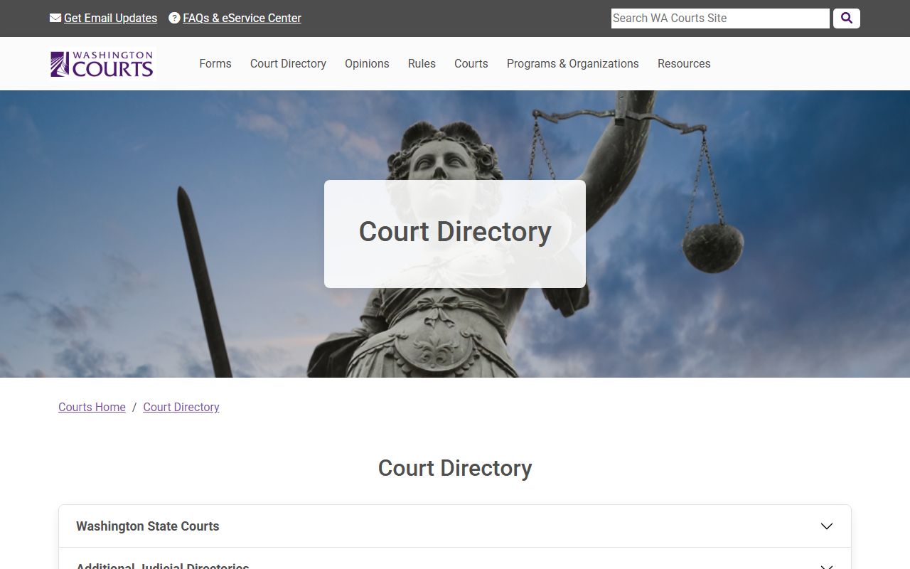 Washington State Courts directory covering Adams County divorce records