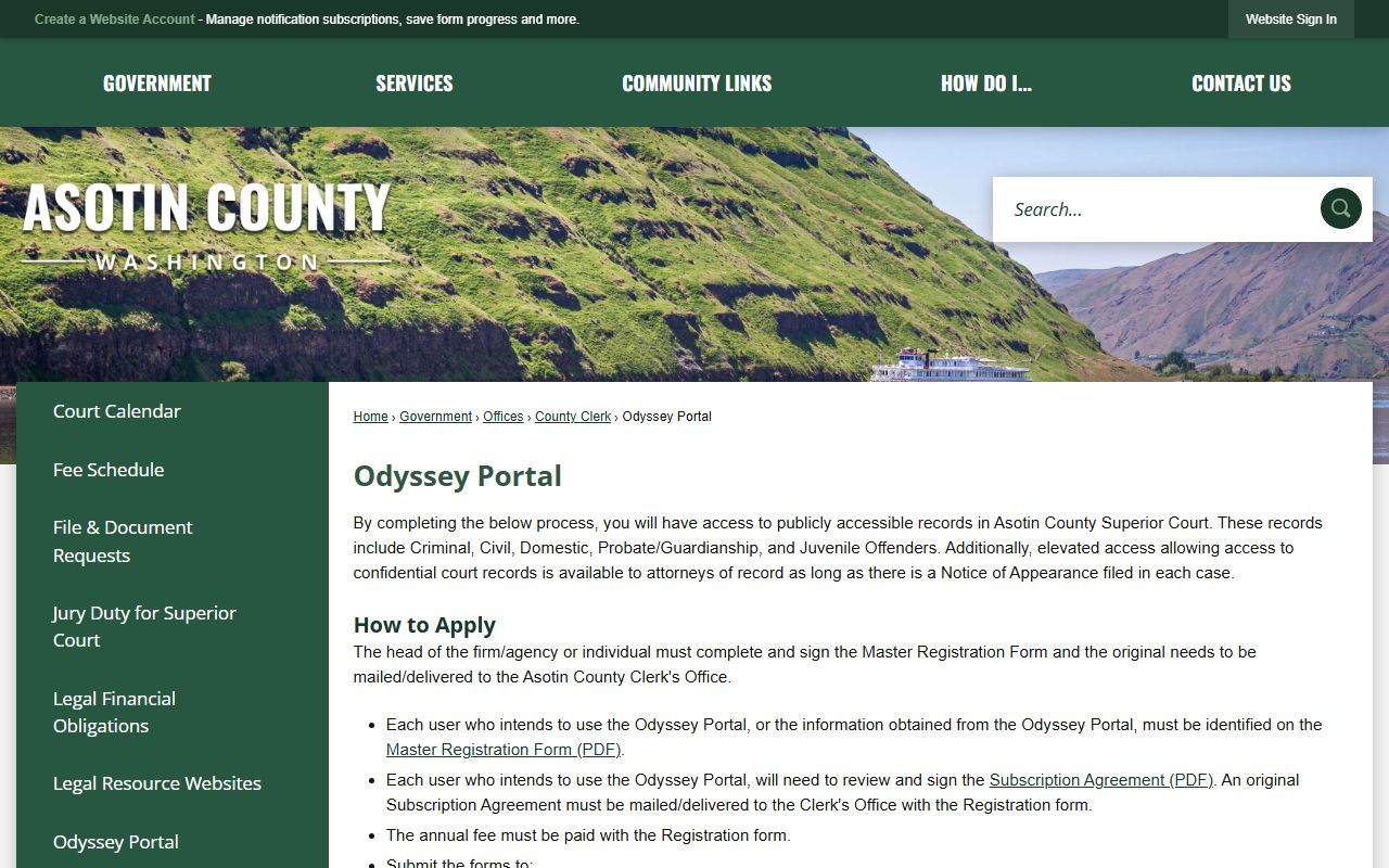 Asotin County Odyssey Portal for divorce record access