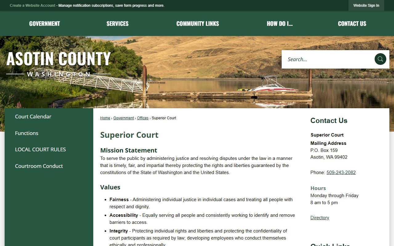 Asotin County Superior Court page for divorce records