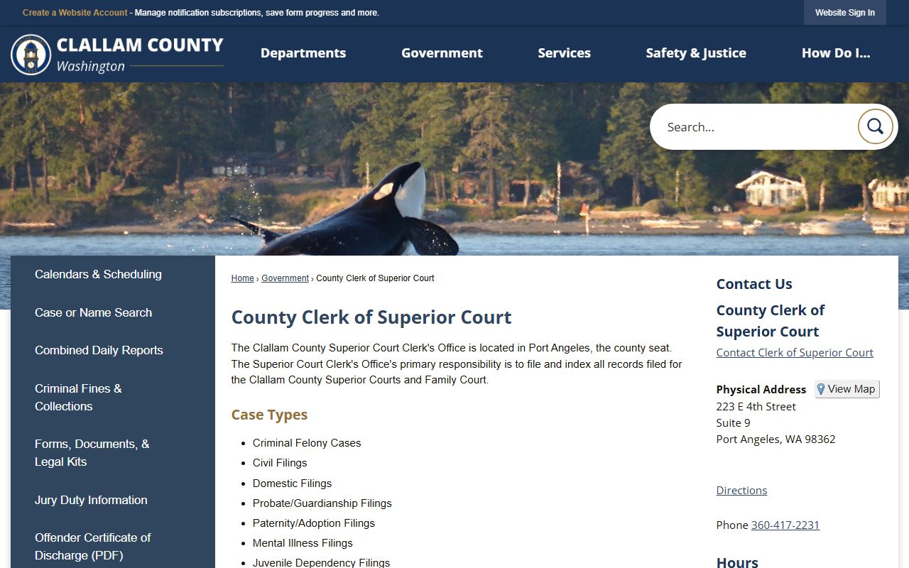 Clallam County Clerk of the Superior Court divorce records