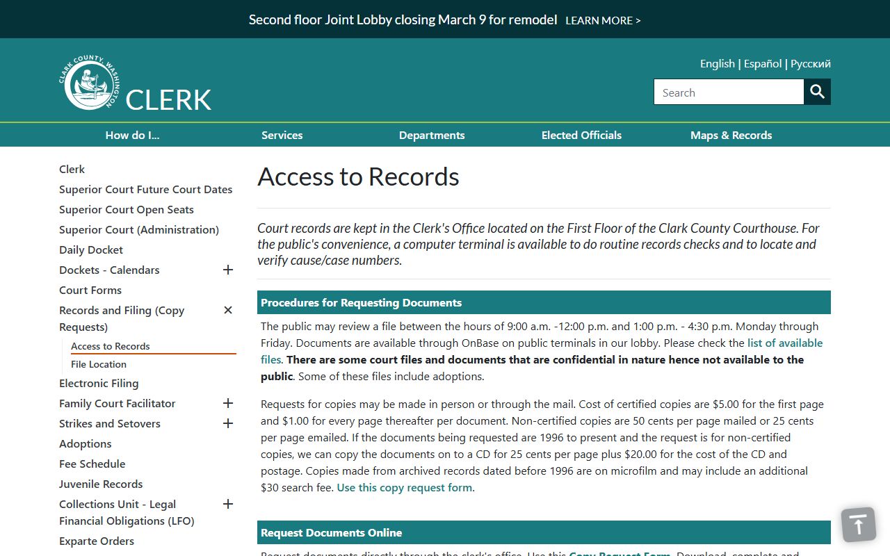 Clark County Clerk access to records - Vancouver divorce records