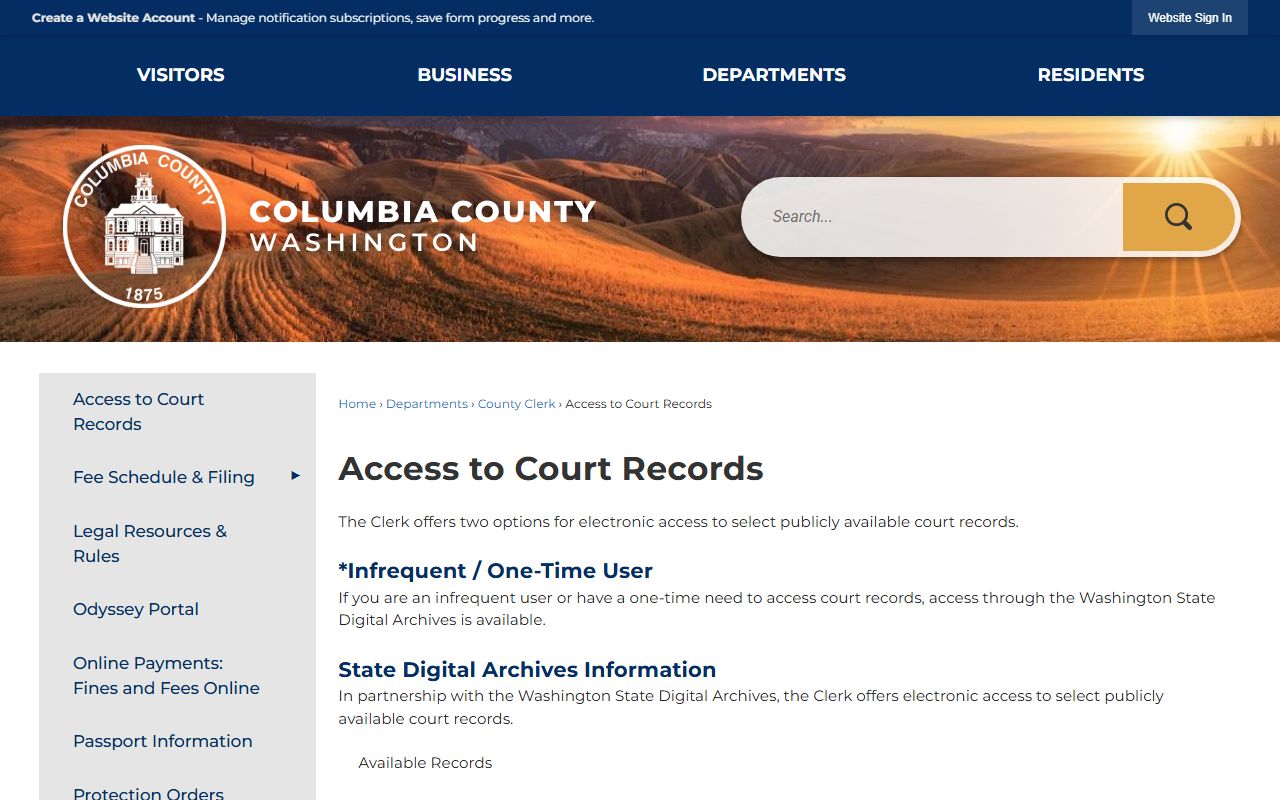Columbia County Clerk access to court records divorce filings
