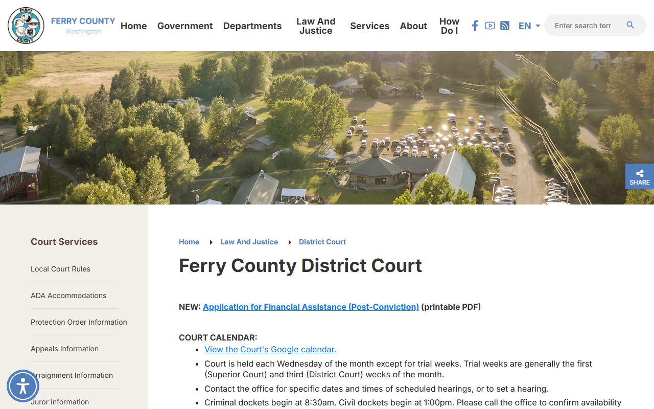 Ferry County District Court jurisdiction divorce records