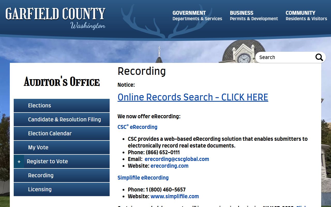 Garfield County Auditor recording divorce records