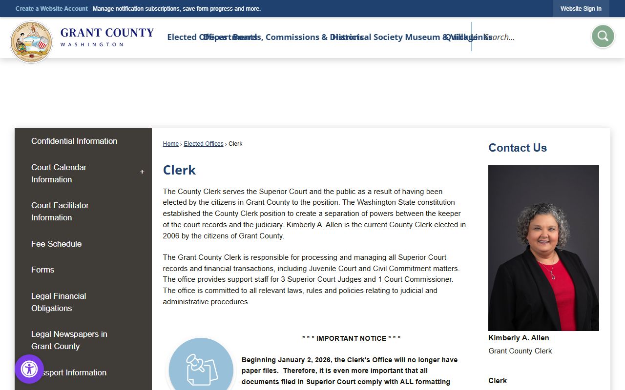 Grant County Clerk office divorce records information