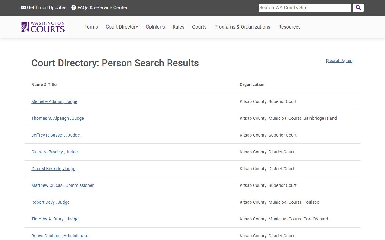 Washington State Courts King County Directory for Burien divorce records