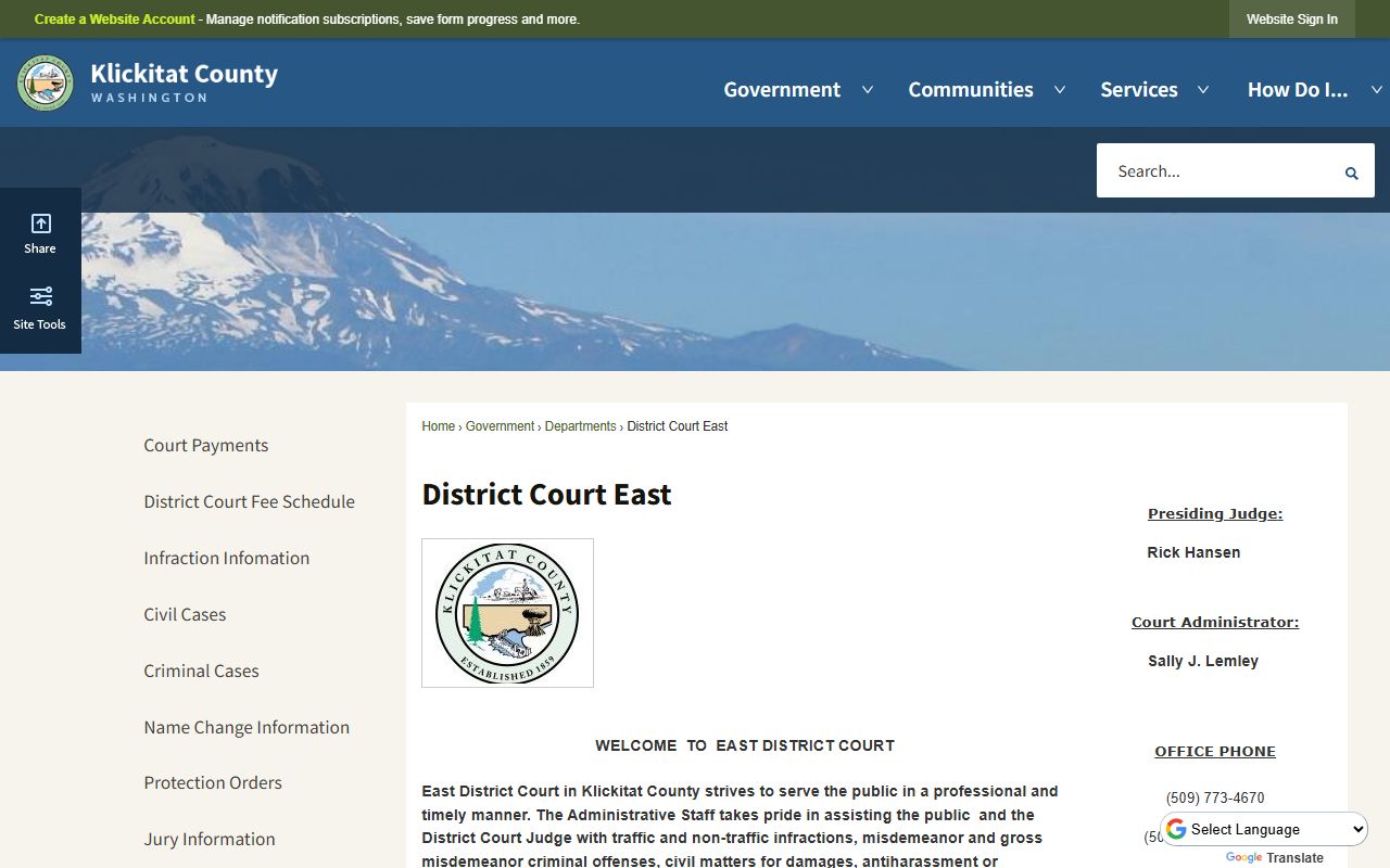 Klickitat County East District Court for related civil matters