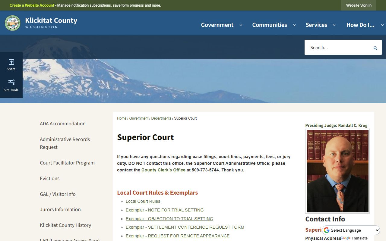 Klickitat County Superior Court for dissolution and divorce filings