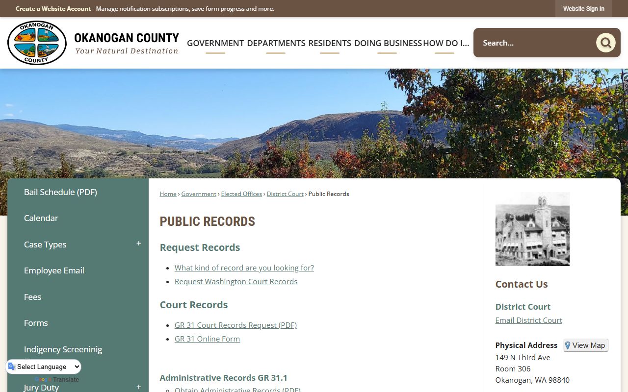 Okanogan County District Court records Washington state