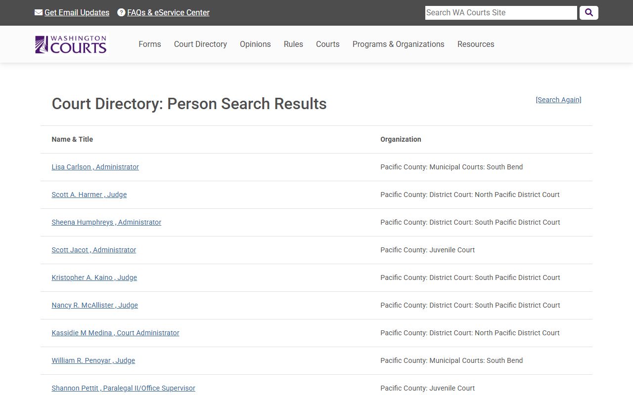 Washington State Courts Okanogan County directory divorce records