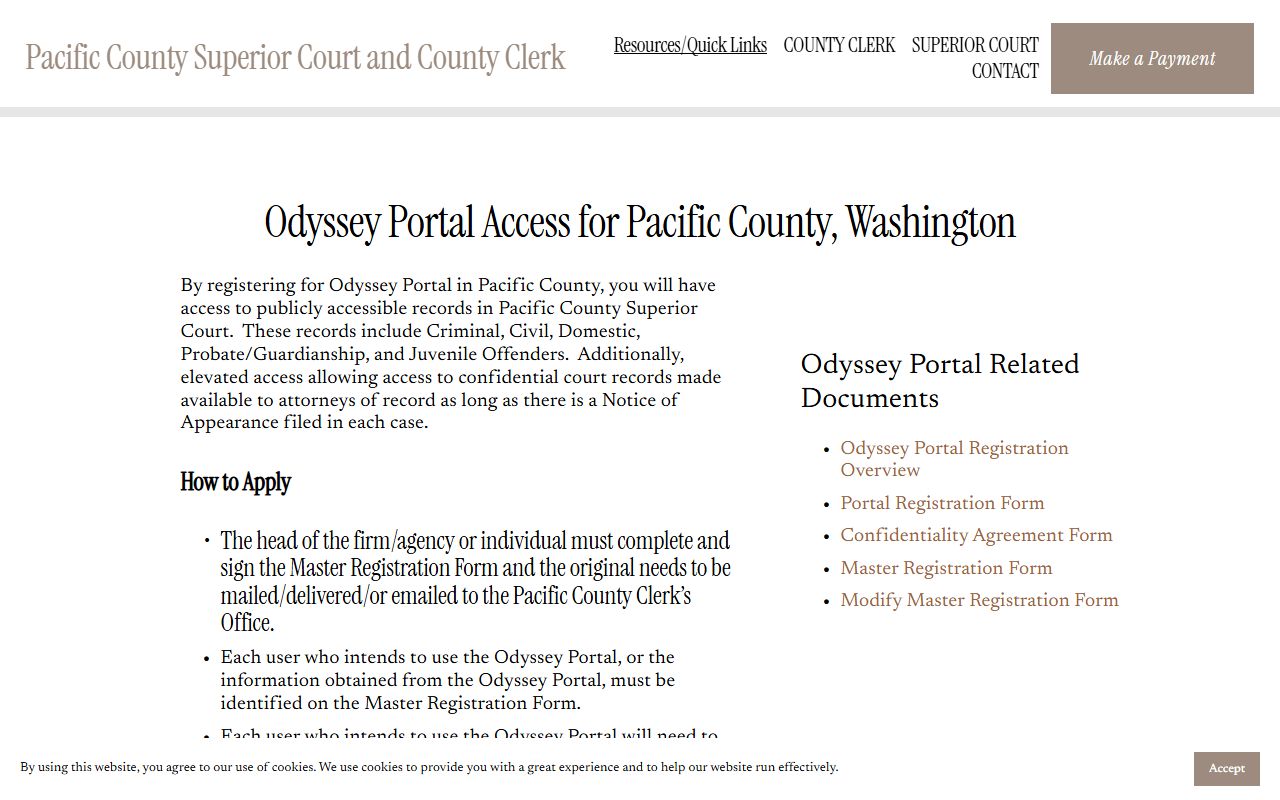 Pacific County Odyssey Portal online divorce and court records access