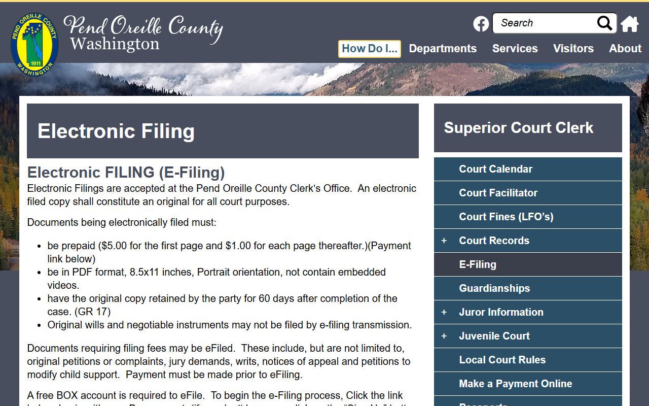 Pend Oreille County electronic filing system for dissolution documents