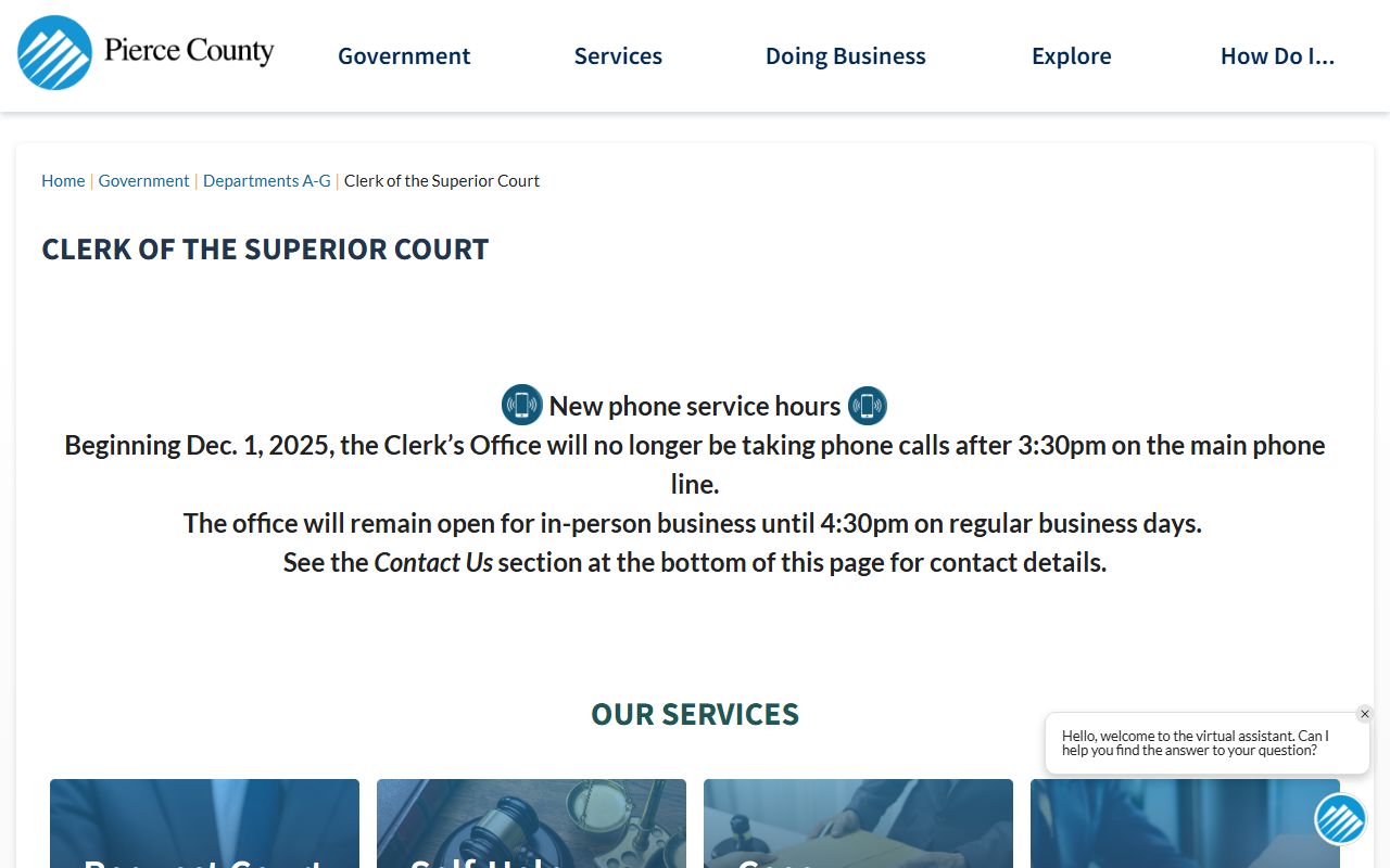 Pierce County Clerk of Superior Court divorce records
