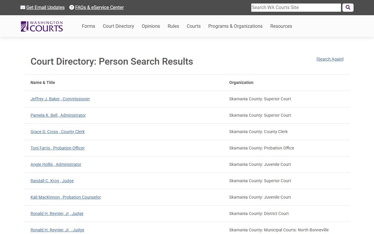 Washington State Courts Skagit County directory divorce records