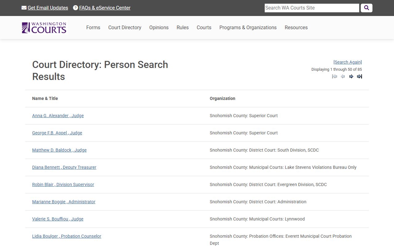 Washington State Courts Skamania County directory divorce records