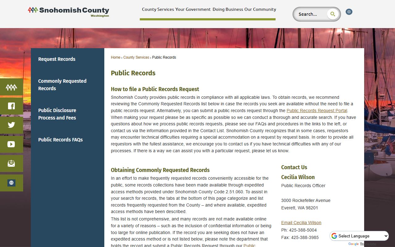 Snohomish County Government public records divorce