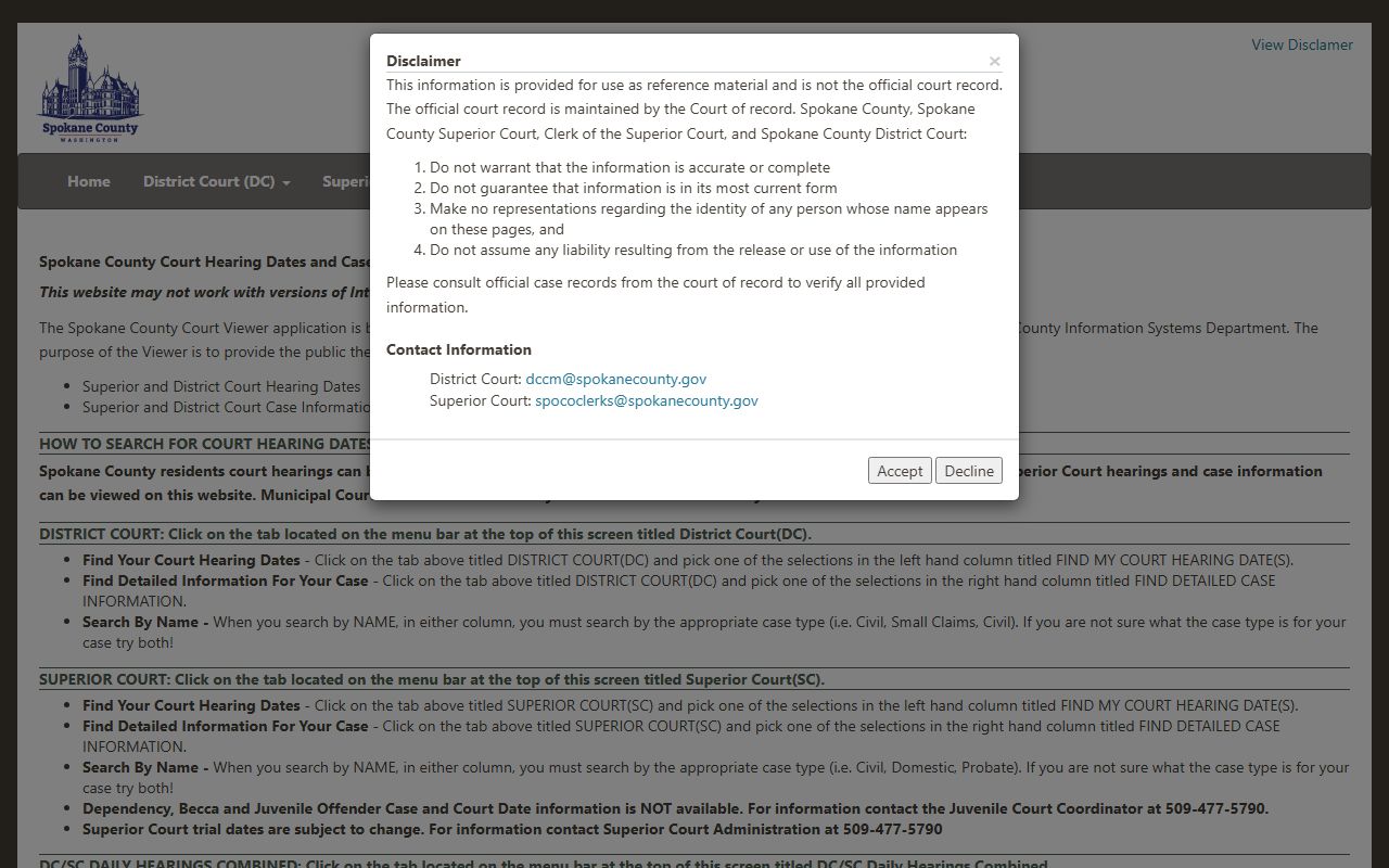 Spokane County Court Viewer for divorce records
