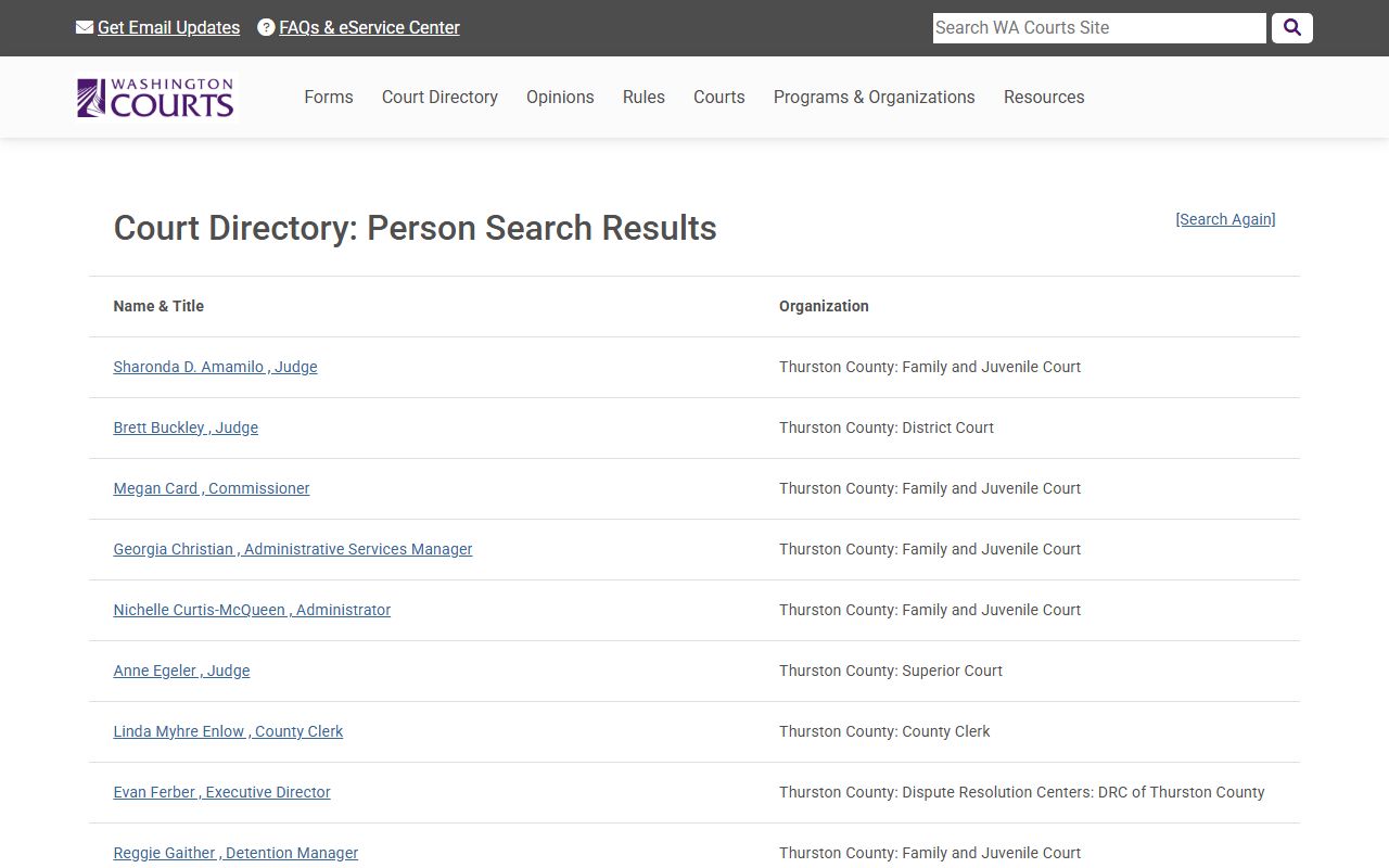 Washington State Courts Stevens County directory for divorce records
