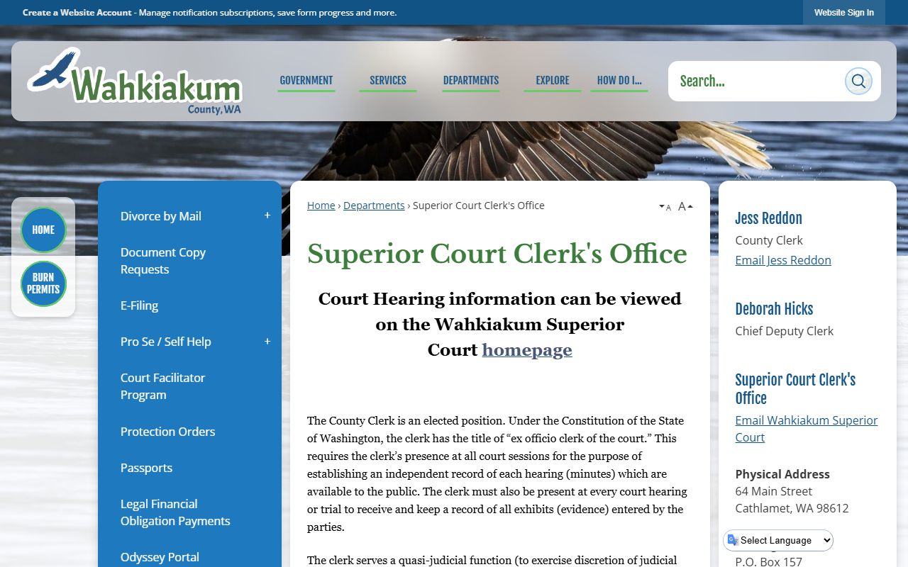 Wahkiakum County Superior Court page for divorce records