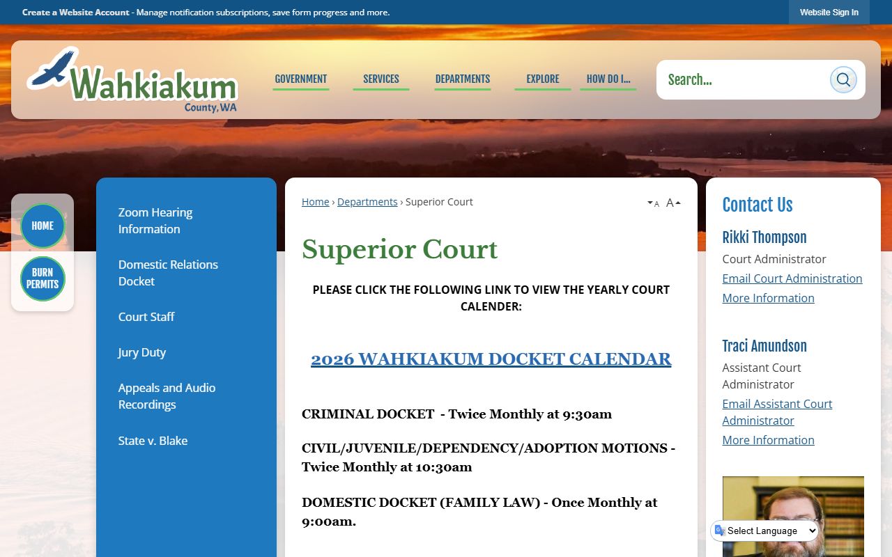 Wahkiakum County Superior Court Clerk page for divorce records