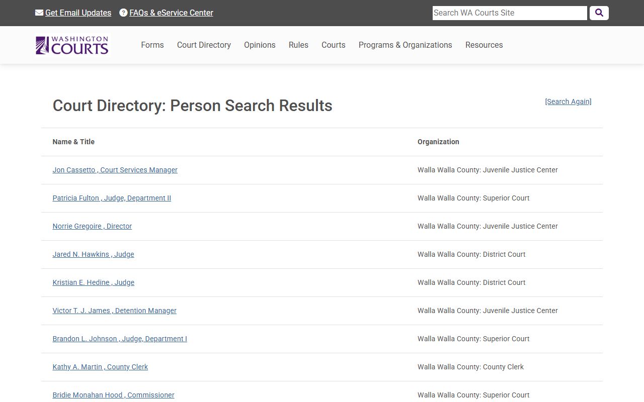Washington State Courts Wahkiakum County directory for divorce records