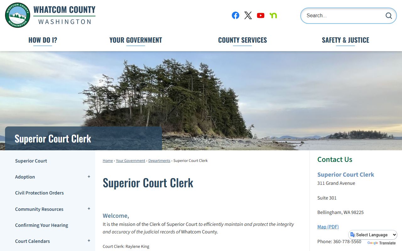 Whatcom County Superior Court Clerk page for divorce records
