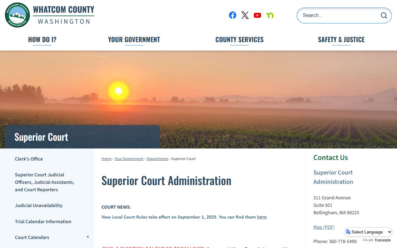 Whatcom County Superior Court page for divorce records