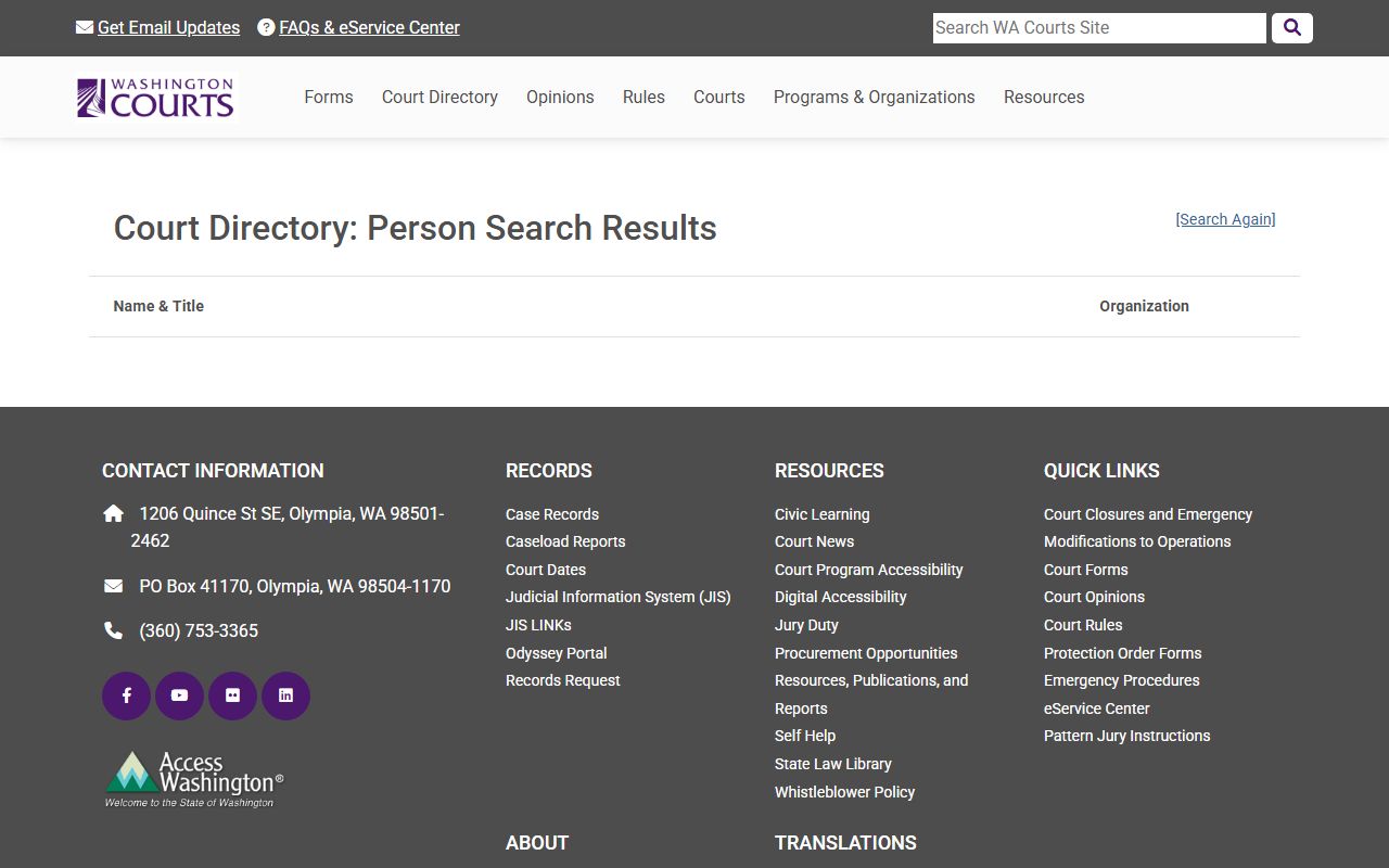 Washington State Courts Whitman County directory for divorce records
